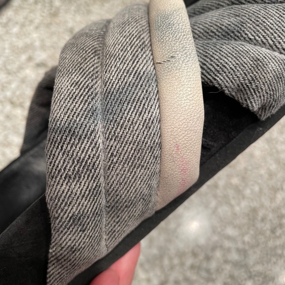 ISABEL MARANT GRAY FABRIC & WHITE LEATHER HOLDEN SLIDES, size 41 - Picture 3 of 9